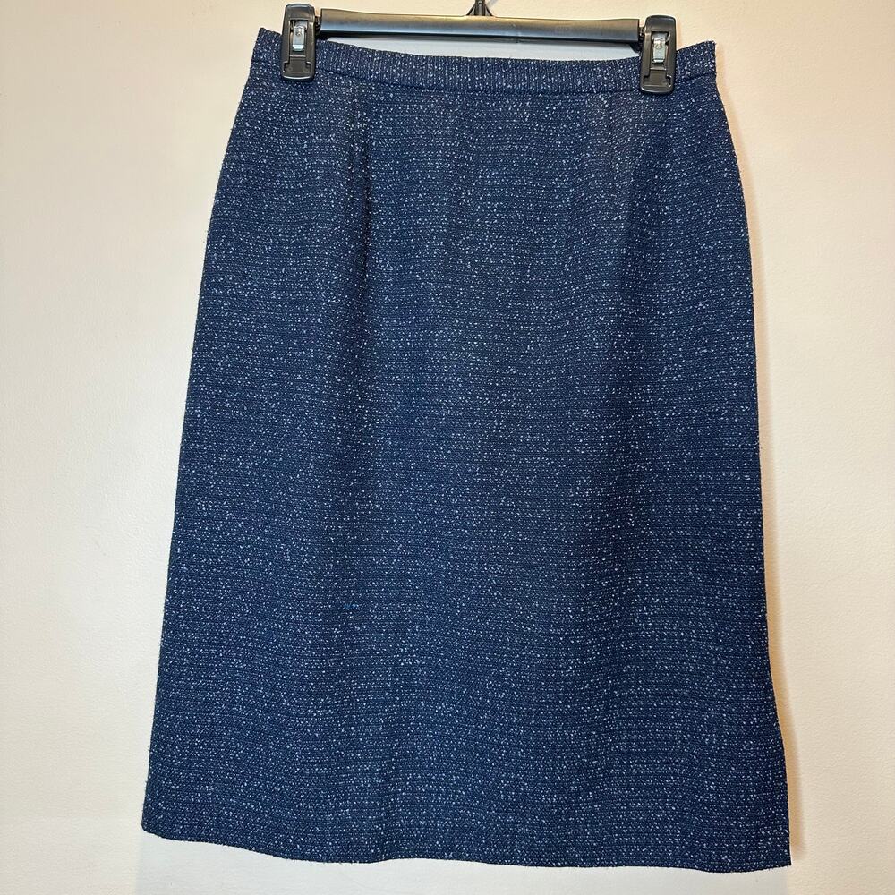 Norton McNaughton Navy Blue Tweed Pencil Skirt Womens Size 8 Career Office Suit